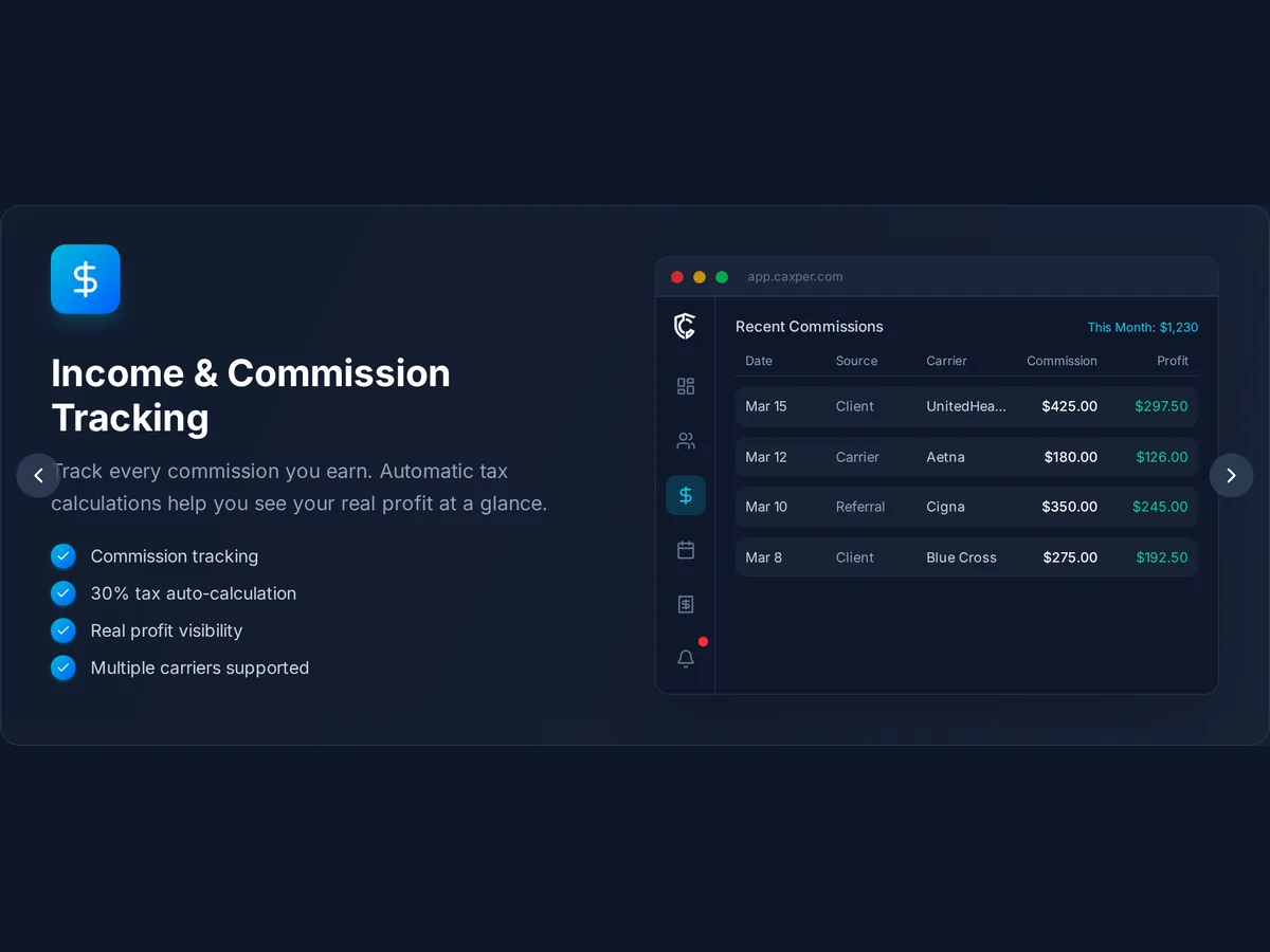 Caxper income and commission tracking