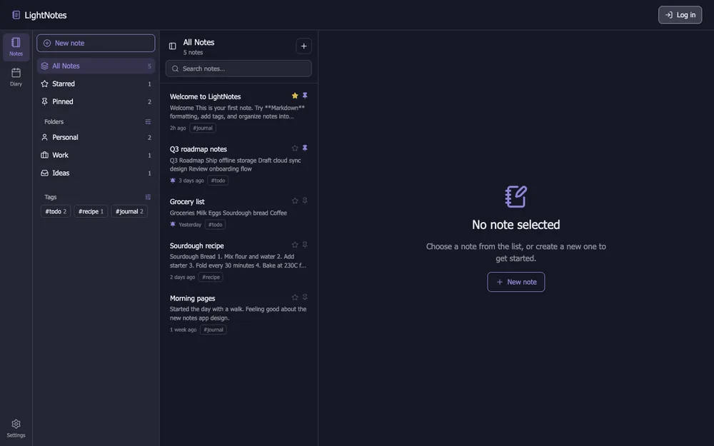 LightNotes on desktop